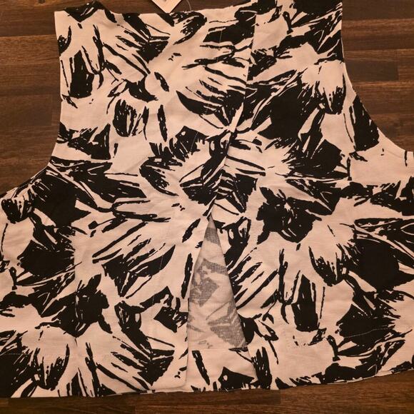Club Monaco Top Womens XS Black White Floral Linen Blend Shell Blouse NWT - Picture 7 of 11